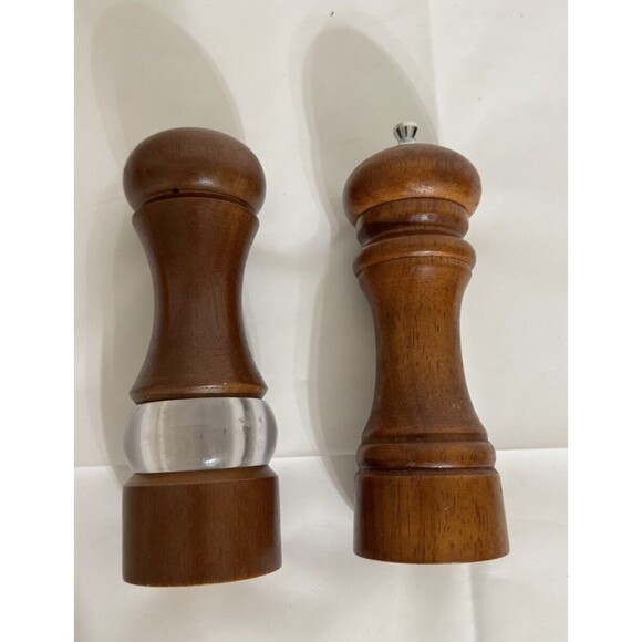 Vintage Set of Mr. Dudley Solid Wood Pepper Grinder Mill and Salt Shaker 7” Tall - Picture 2 of 4